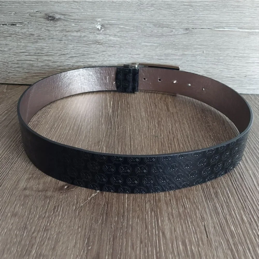 MICHAEL Michael Kors Synthetic Leather All-Over Logo Print Belt Small - Black